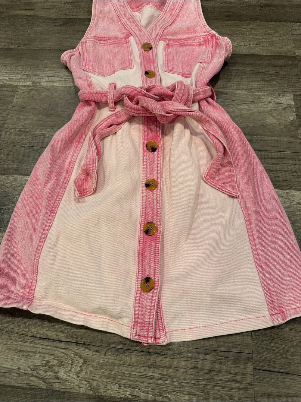 ENTRO Pink Button-Front Denim Dress with Belt - Picture 4 of 5